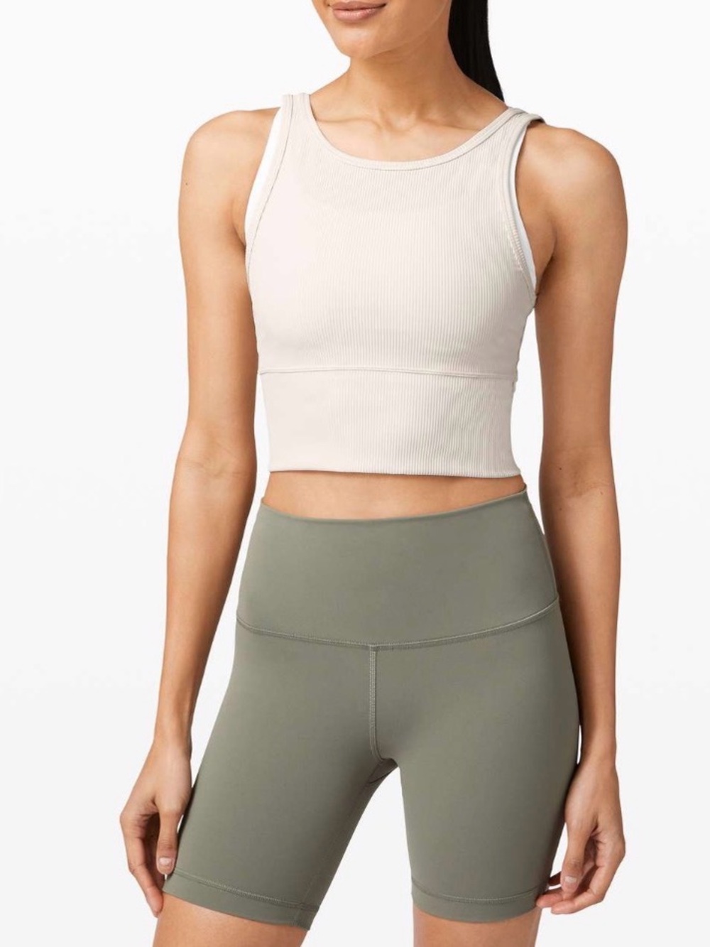 Lululemon Power Pivot Reversible Ribbed Crop Tank in Light Ivory / Baby Pink